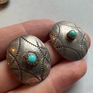 Vintage Native American oval turquoise and Sterling silver post earrings